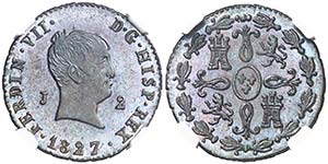 1827. Fernando VII. Jubia. 2 maravedís. ... 