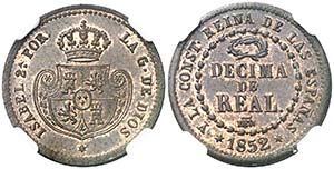 1852. Isabel II. Segovia. 1 décima de real. ... 