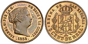 1854. Isabel II. Segovia. 5 céntimos de ... 