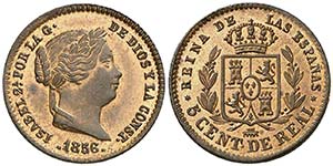 1856. Isabel II. Segovia. 5 céntimos de ... 