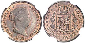 1859. Isabel II. Segovia. 5 céntimos de ... 