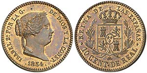 1854. Isabel II. Segovia. 10 céntimos de ... 