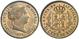 1855. Isabel II. Segovia. 10 céntimos de ... 
