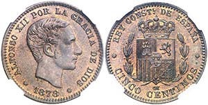 1878. Alfonso XII. Barcelona. OM. 5 ... 