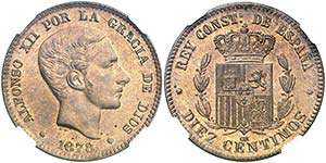 1878. Alfonso XII. Barcelona. OM. 10 ... 