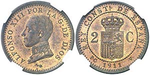 1911*11. Alfonso XIII. PCV. 2 céntimos. ... 