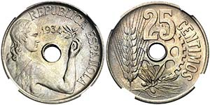 1934. II República. 25 céntimos. (AC. 13). ... 