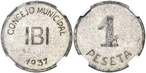 1937. Ibi (Alicante). 1 peseta. (AC. 19). ... 