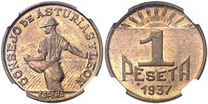 1937. Asturias y León. 1 peseta. (AC. 9). ... 