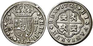 1725. Felipe V. Sevilla. J. 2 reales. (AC. ... 