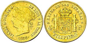 1866/5. Isabel II. Manila. 4 pesos. (AC. ... 