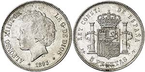 1893*1893. Alfonso XIII. PGV. 5 pesetas. ... 