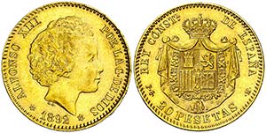 1892*1892. Alfonso XIII. PGM. 20 pesetas. ... 