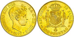 1897*1897. Alfonso XIII. SGV. 100 pesetas. ... 