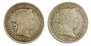 1865 y 1867. Isabel II. Madrid. 40 céntimos ... 