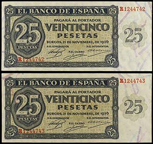 1936. Burgos. 25 pesetas. (Ed. D20a) (Ed. ... 
