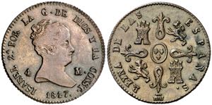 1847. Isabel II. Segovia. 4 maravedís. (AC. ... 