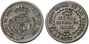 1853. Isabel II. Segovia. 1/2 décima de ... 