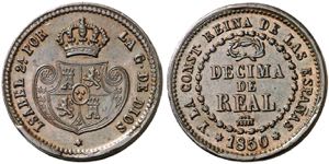 1850. Isabel II. Segovia. 1 décima de real. ... 