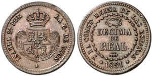 1851. Isabel II. Segovia. 1 décima de real. ... 