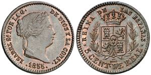 1855. Isabel II. Segovia. 5 céntimos de ... 