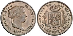 1855. Isabel II. Segovia. 10 céntimos de ... 