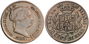 1856. Isabel II. Segovia. 10 céntimos de ... 