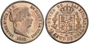 1858. Isabel II. Segovia. 10 céntimos de ... 
