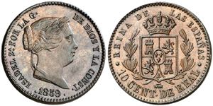 1859. Isabel II. Segovia. 10 céntimos de ... 