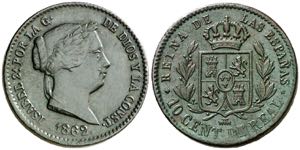 1862. Isabel II. Segovia. 10 céntimos de ... 