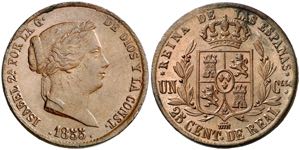 1855. Isabel II. Segovia. 25 céntimos de ... 