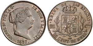 1857. Isabel II. Segovia. 25 céntimos de ... 
