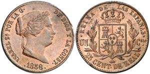 1858. Isabel II. Segovia. 25 céntimos de ... 