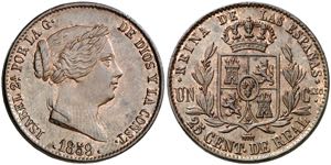 1859. Isabel II. Segovia. 25 céntimos de ... 