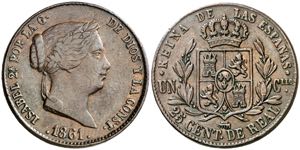 1861. Isabel II. Segovia. 25 céntimos de ... 