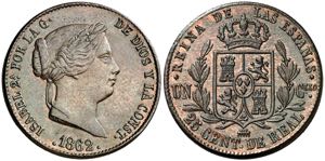 1862. Isabel II. Segovia. 25 céntimos de ... 
