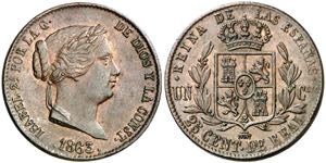 1863. Isabel II. Segovia. 25 céntimos de ... 
