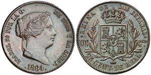 1864. Isabel II. Segovia. 25 céntimos de ... 