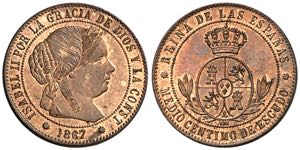 1867. Isabel II. Barcelona. OM. 1/2 céntimo ... 
