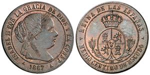 1867. Isabel II. Segovia. OM. 1/2 céntimo ... 