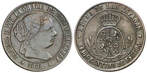 1868. Isabel II. Segovia. OM. 1/2 céntimo ... 