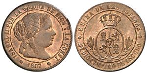 1867. Isabel II. Sevilla. OM. 1/2 céntimo ... 