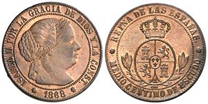 1868. Isabel II. Sevilla. OM. 1/2 céntimo ... 