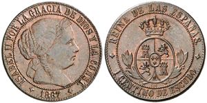 1867. Isabel II. Jubia. OM. 1 céntimo de ... 