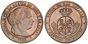 1868. Isabel II. Segovia. OM. 1 céntimo de ... 