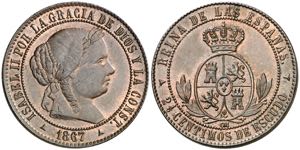 1867. Isabel II. Segovia. OM. 2 1/2 ... 