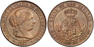 1867. Isabel II. Jubia. 5 céntimos de ... 