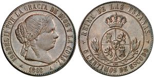 1866. Isabel II. Segovia. OM. 5 céntimos de ... 