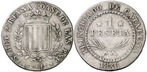 1836. Isabel II. Barcelona. PS. 1 peseta. ... 