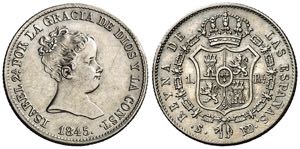 1845. Isabel II. Sevilla. RD. 1 real. (AC. ... 